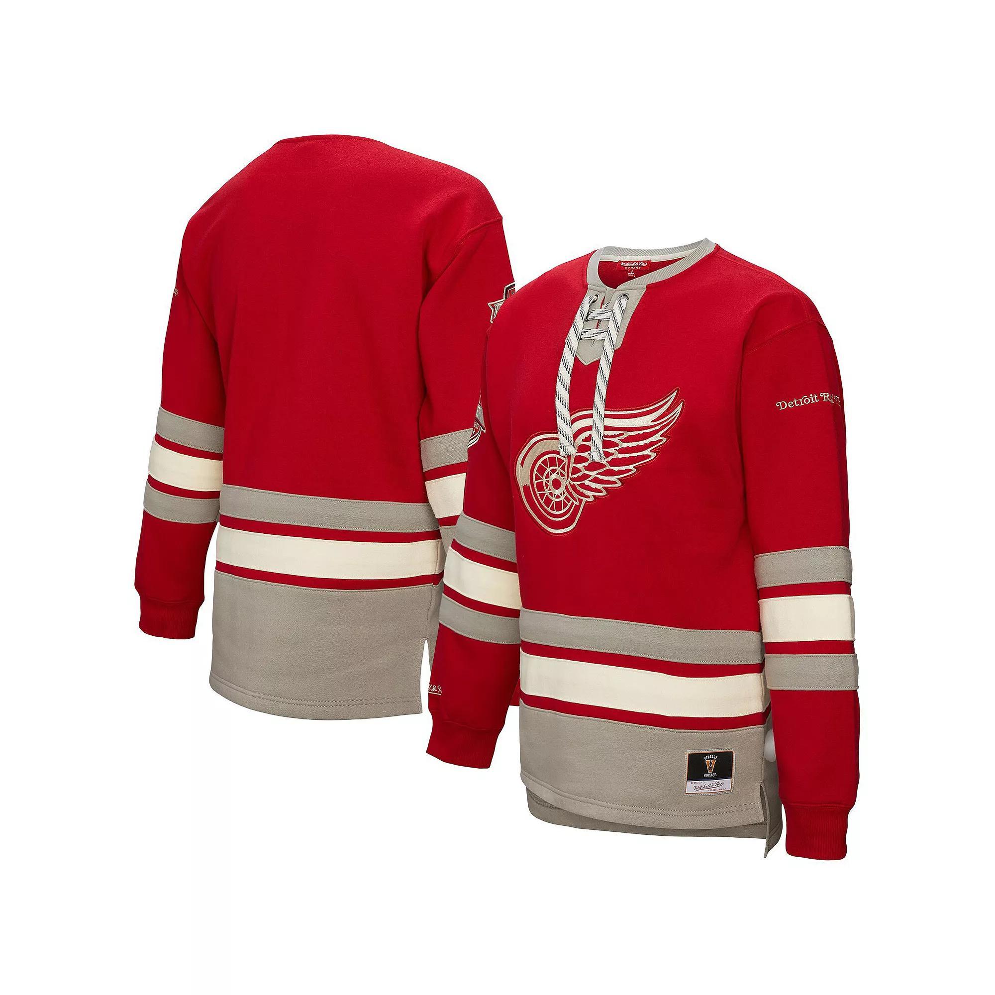 Women's Mitchell & Ness Red Detroit Red Wings Heritage Lace-Up Pullover Sweatshirt, Size: Medium Product Image