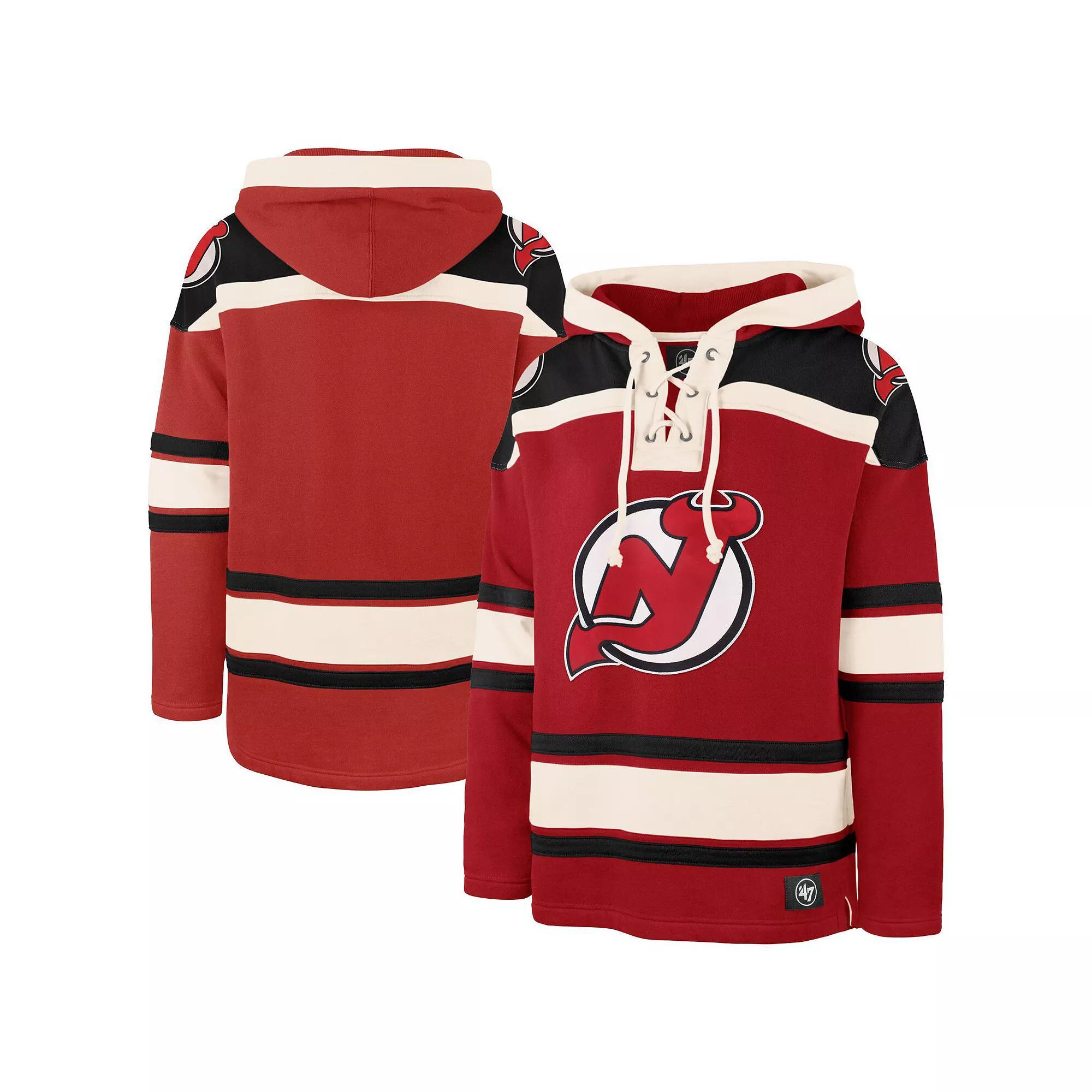 Men's '47 Red New Jersey Devils  Big & Tall Superior Lacer Fleece Pullover Hoodie, Size: 4XB, Nhl Red Product Image
