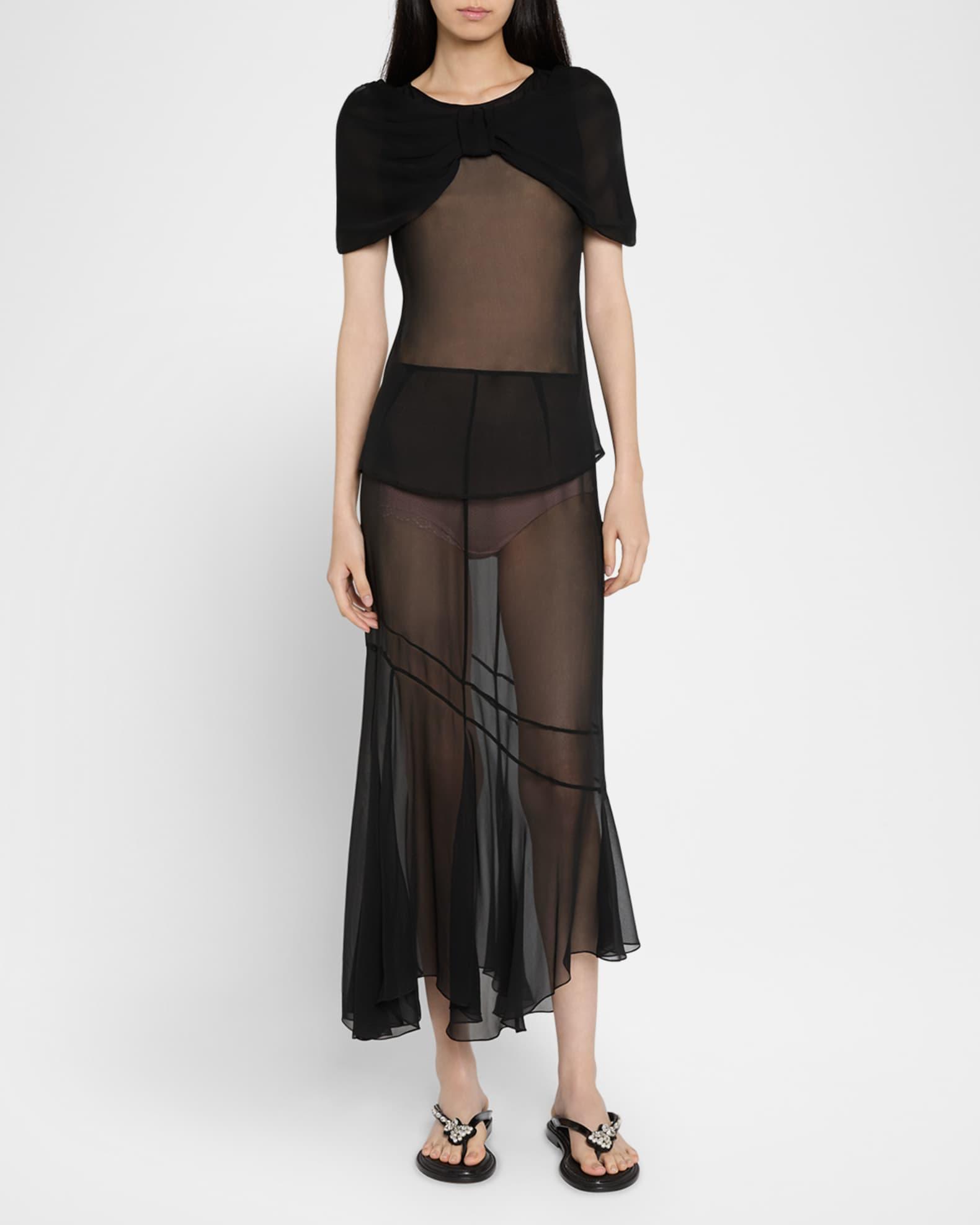 Asymmetric Flare Sheer Silk Midi Skirt Product Image
