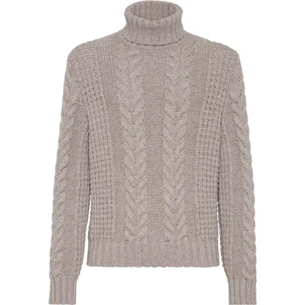 BRUNELLO CUCINELLI Cable-knit Cashmere Jumper In Brown Product Image