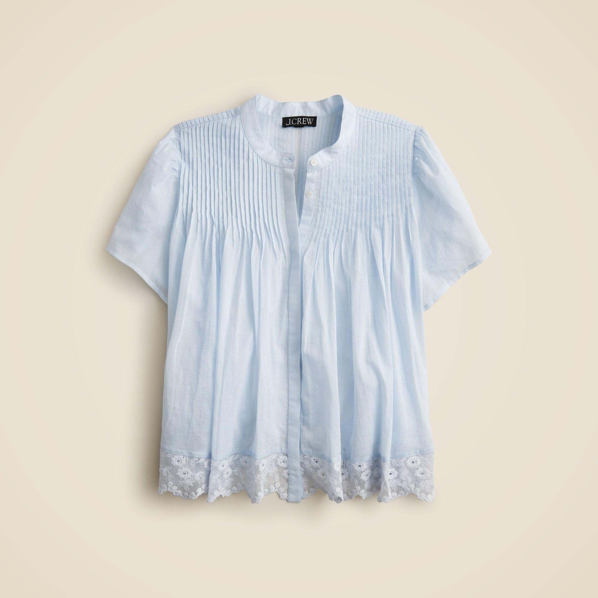 Lace-trim pintuck top in cotton voile Product Image