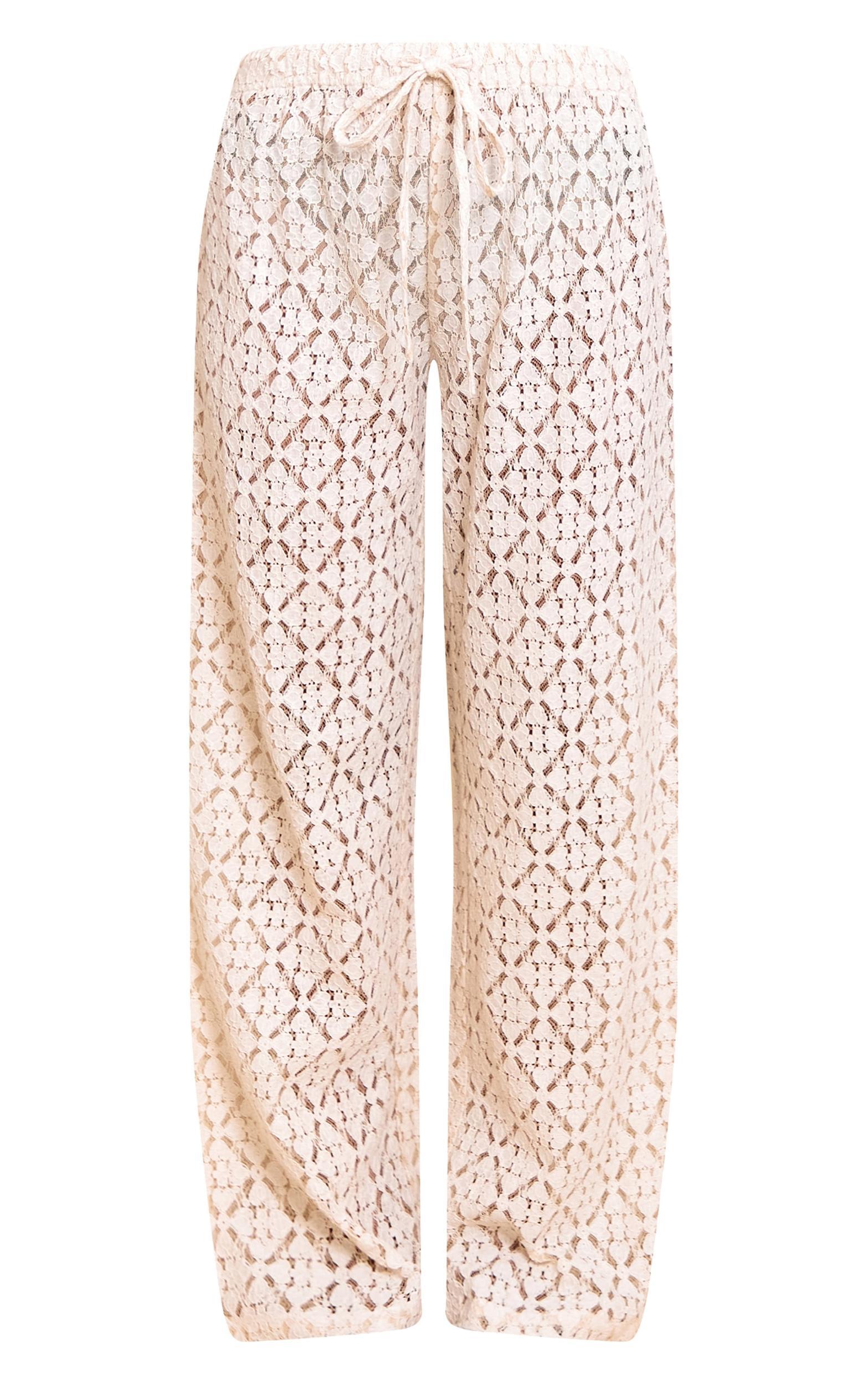  Cream Lace Button Detail Crop Top Product Image