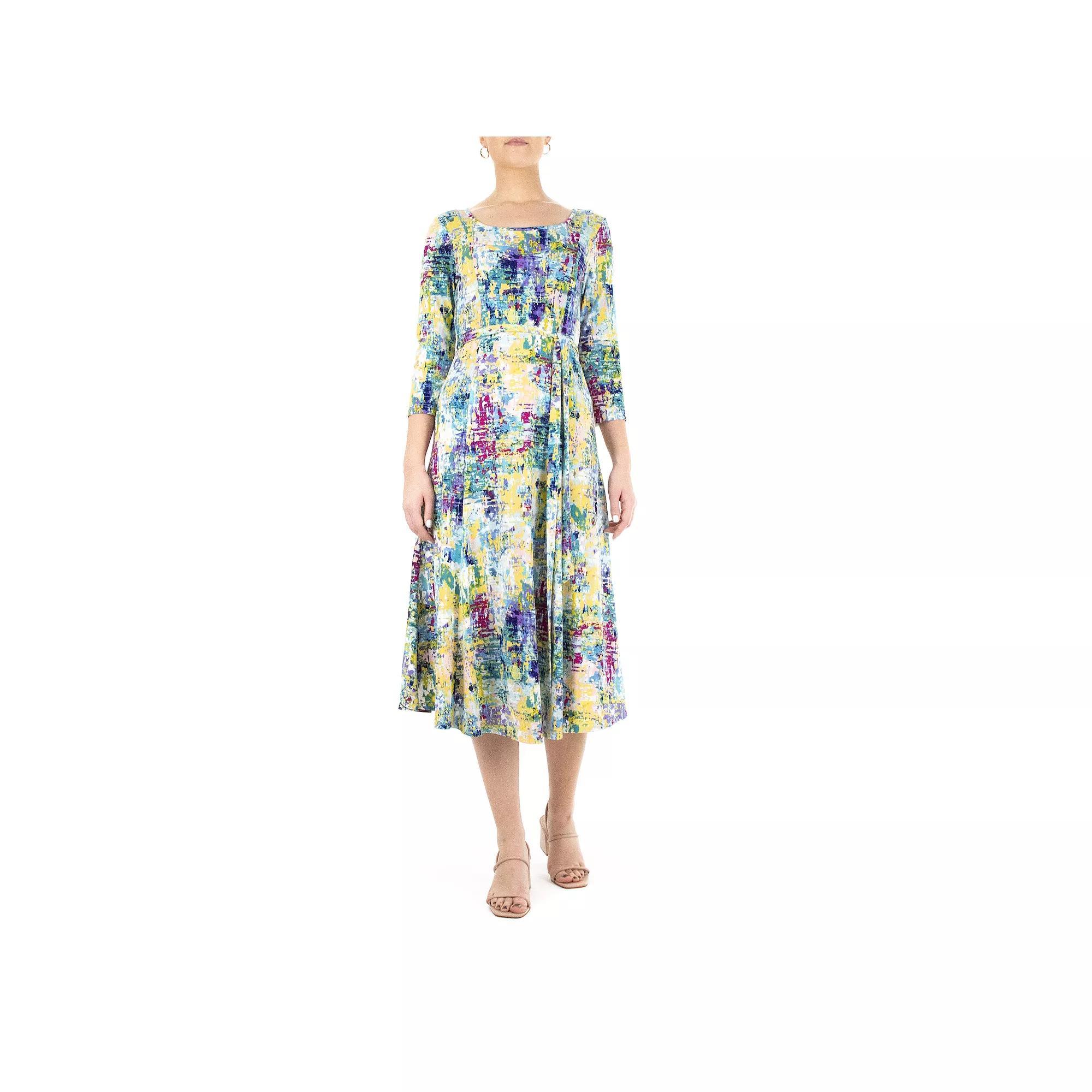 Women's Nina Leonard Sylvia Print Midi Dress, Size: Medium, Blue Team Product Image