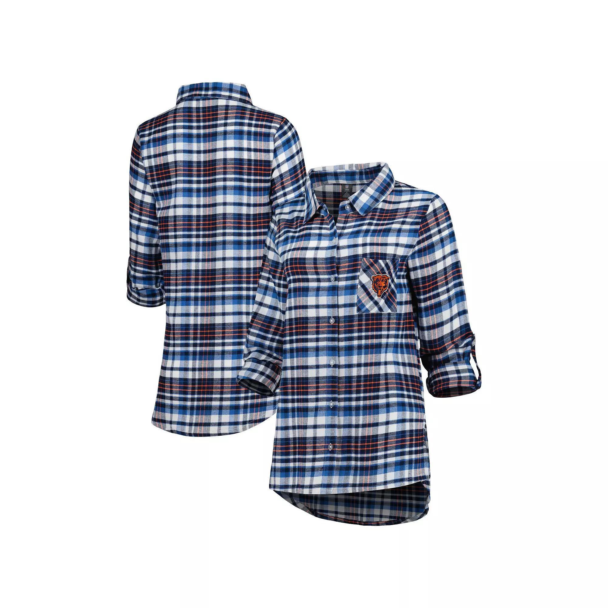 Womens Concepts Sport /Orange Chicago Bears Mainstay Flannel Full-Button Long Sleeve Nightshirt Blue Product Image