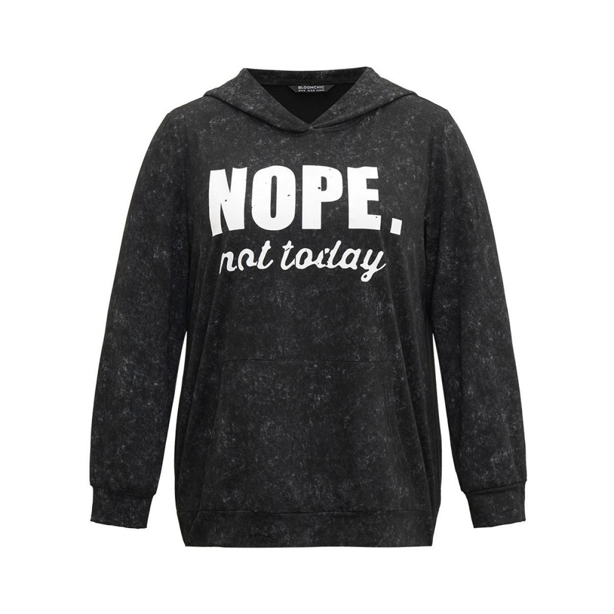Plus Size Letter Vintage Hooded Pocket Sweatshirt Women Black Casual Printed Dailywear Sweatshirts BloomChic 26/4X Product Image
