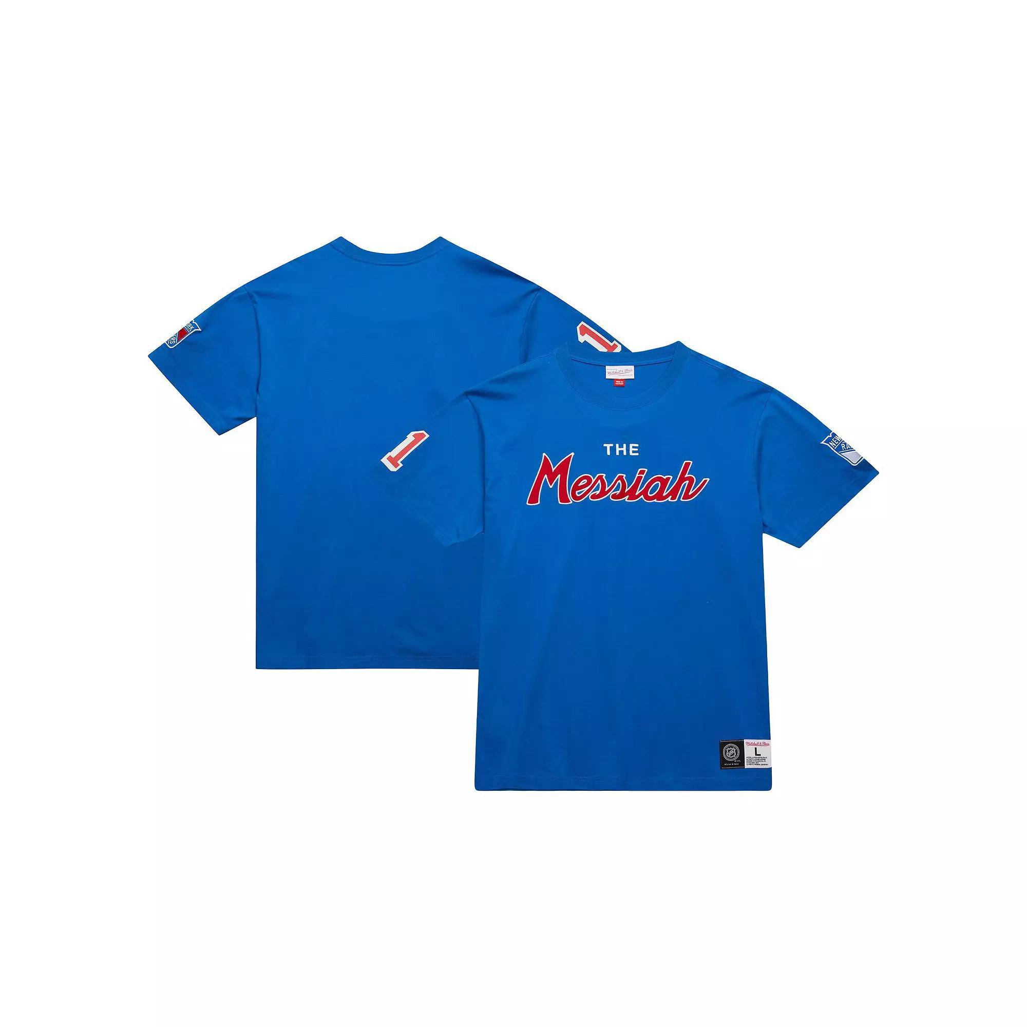 Men's Mitchell & Ness Mark Messier Blue New York Rangers Premium Nickname Vintage Logo T-Shirt, Size: Medium, Ran Blue Product Image