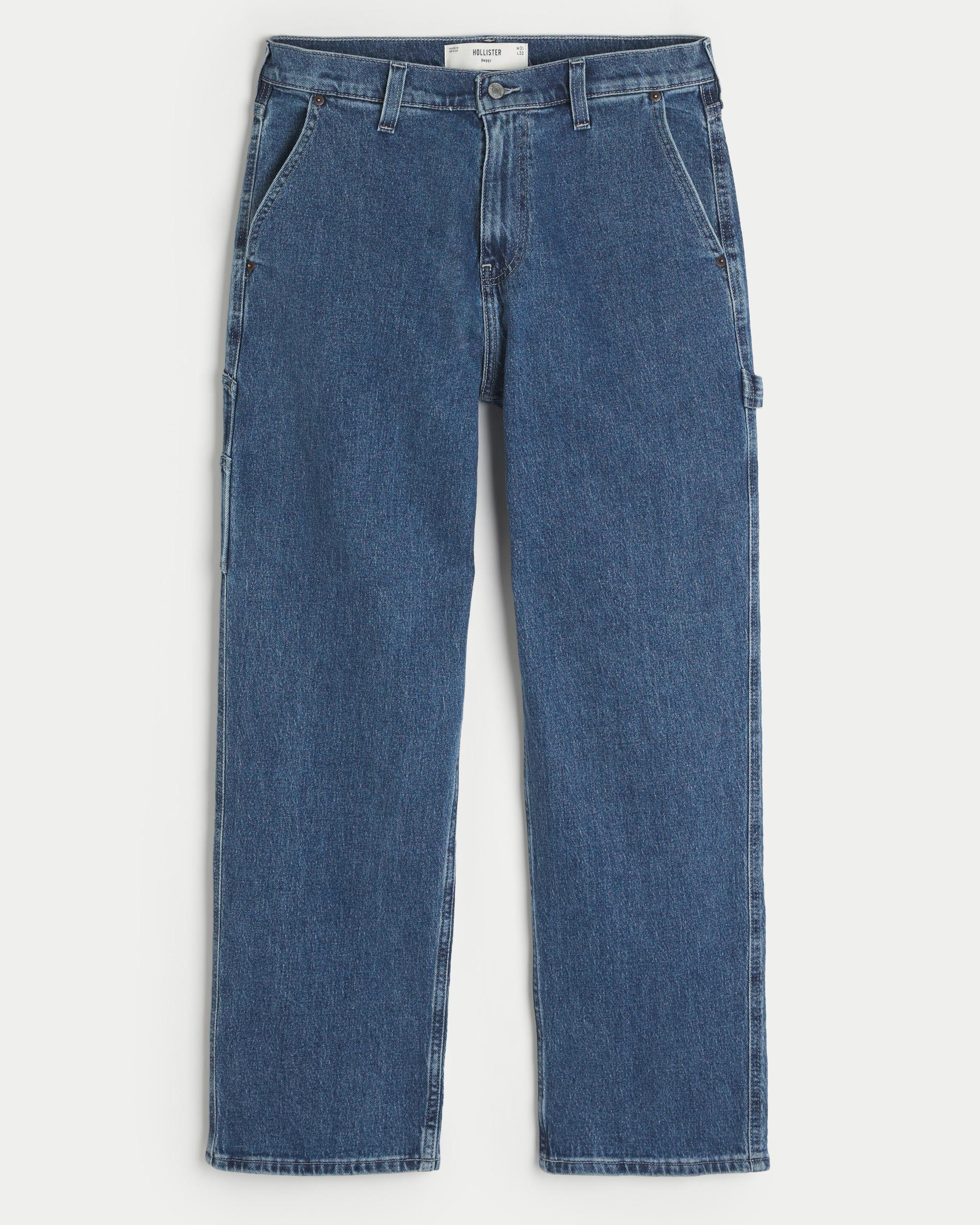 Medium Wash Baggy Cargo Jeans Product Image
