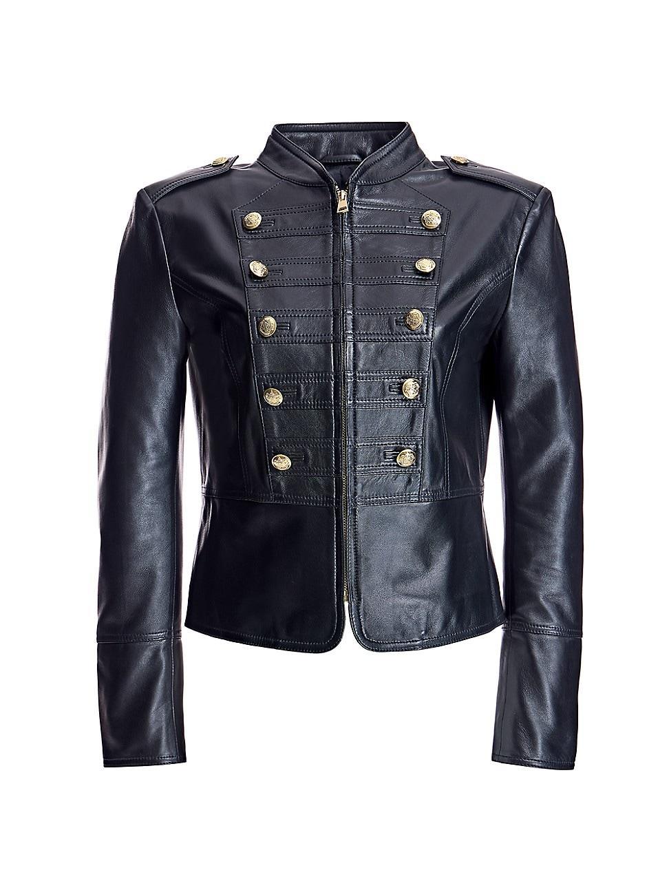 Womens Leather Military Jacket Product Image