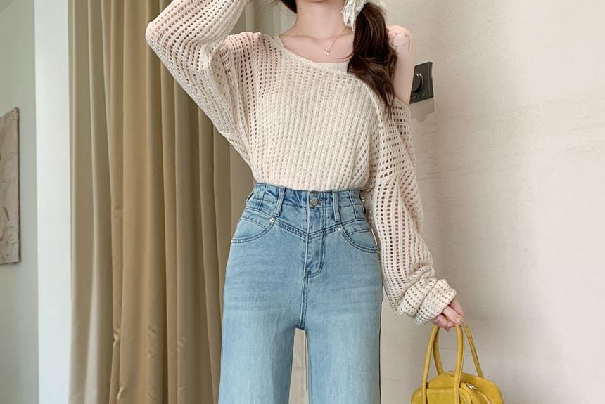 High Waist Washed Flared Jeans Product Image