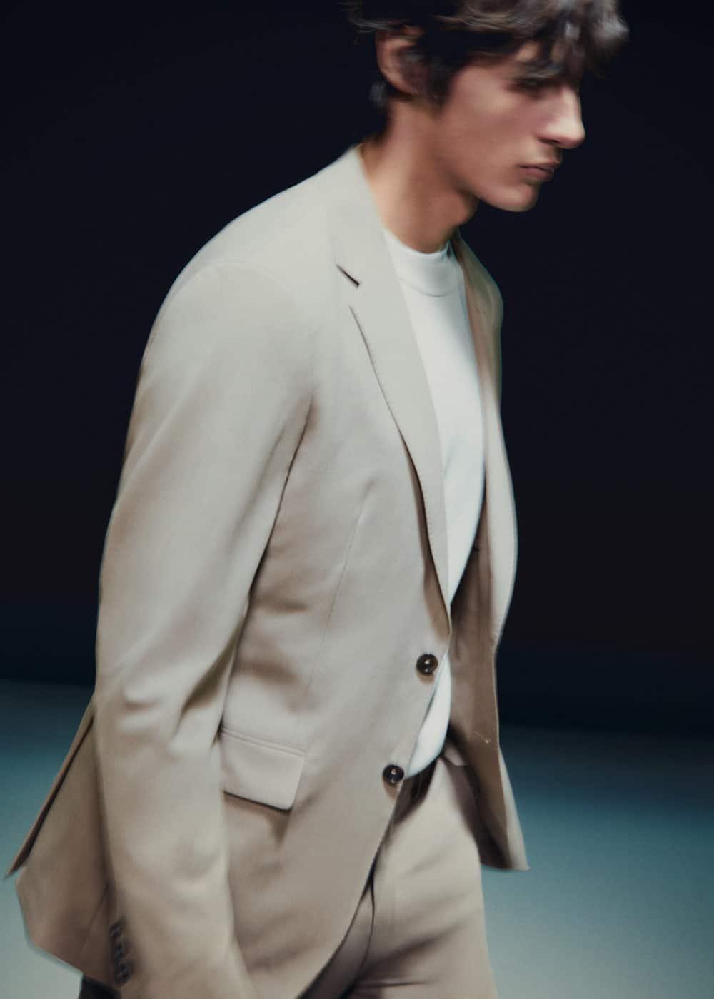 Mango Mens Slim-Fit Wool Suit Blazer - Light Product Image