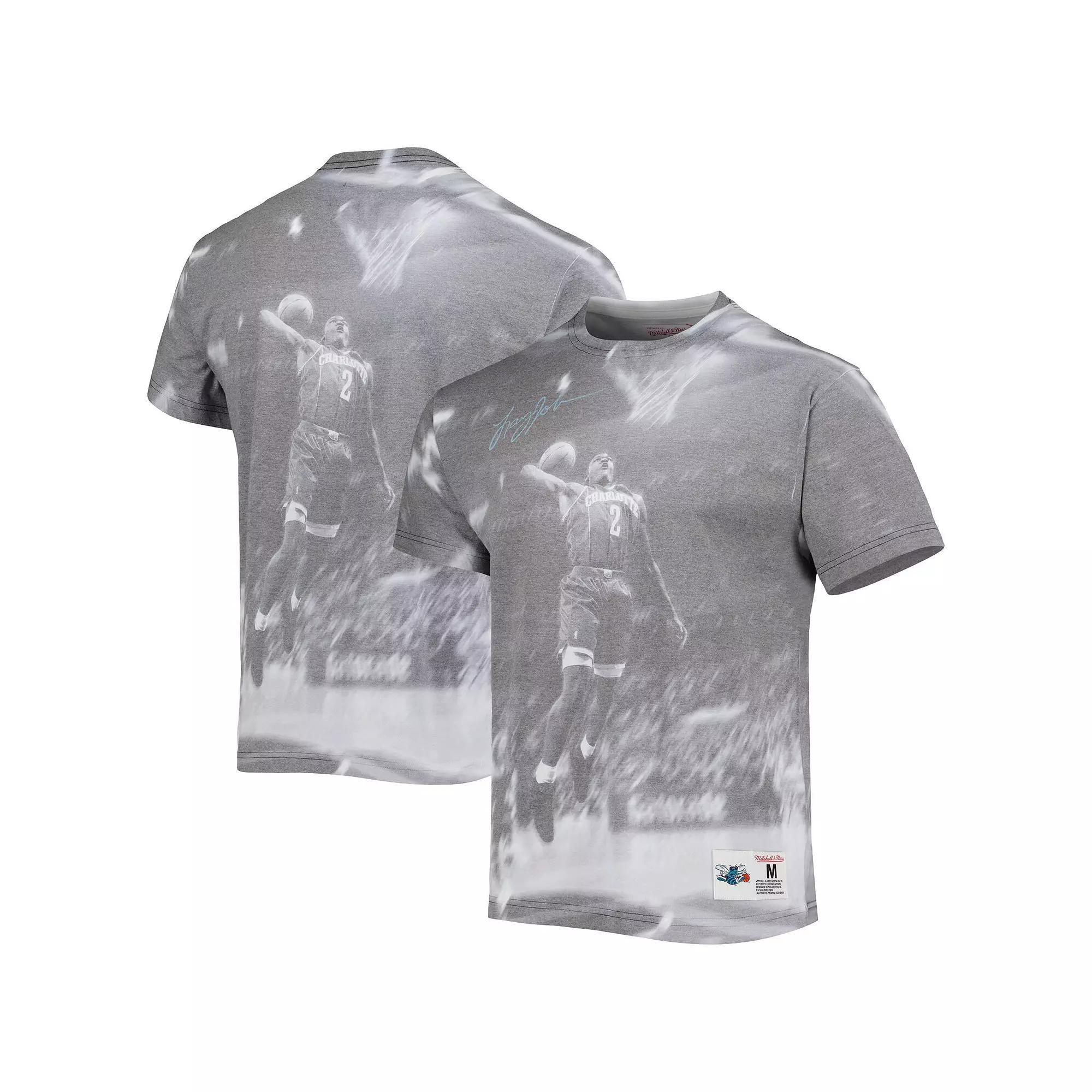 Men's Mitchell & Ness Larry Johnson Gray Charlotte Hornets Above The Rim Sublimated T-Shirt, Size: Small, Chr Grey Product Image