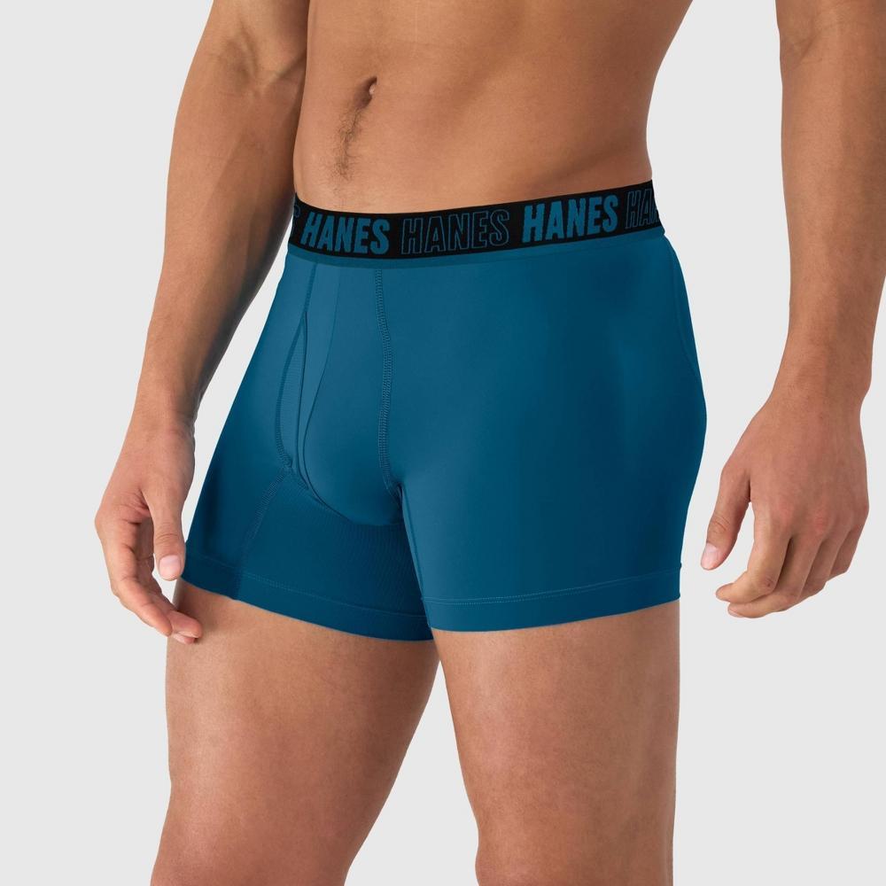 Hanes Moves Premium Men's Anti-Chafe X-Temp Trunks 2pk - Blue/Black M: Moisture Wicking, 4-Way Stretch, Breathable Mesh Product Image