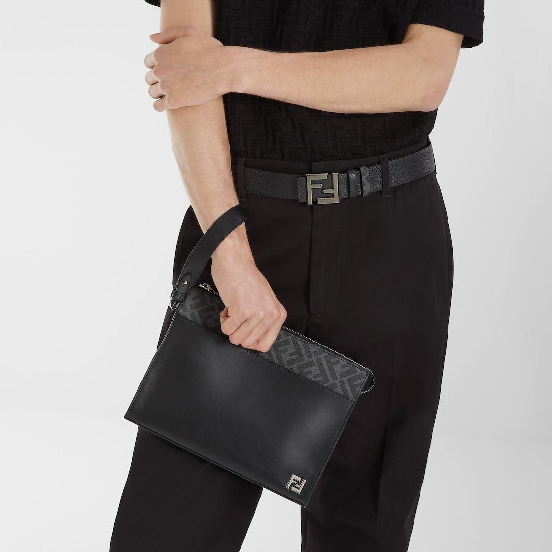 FF Squared BeltBlack leather and FF canvas reversible belt Product Image