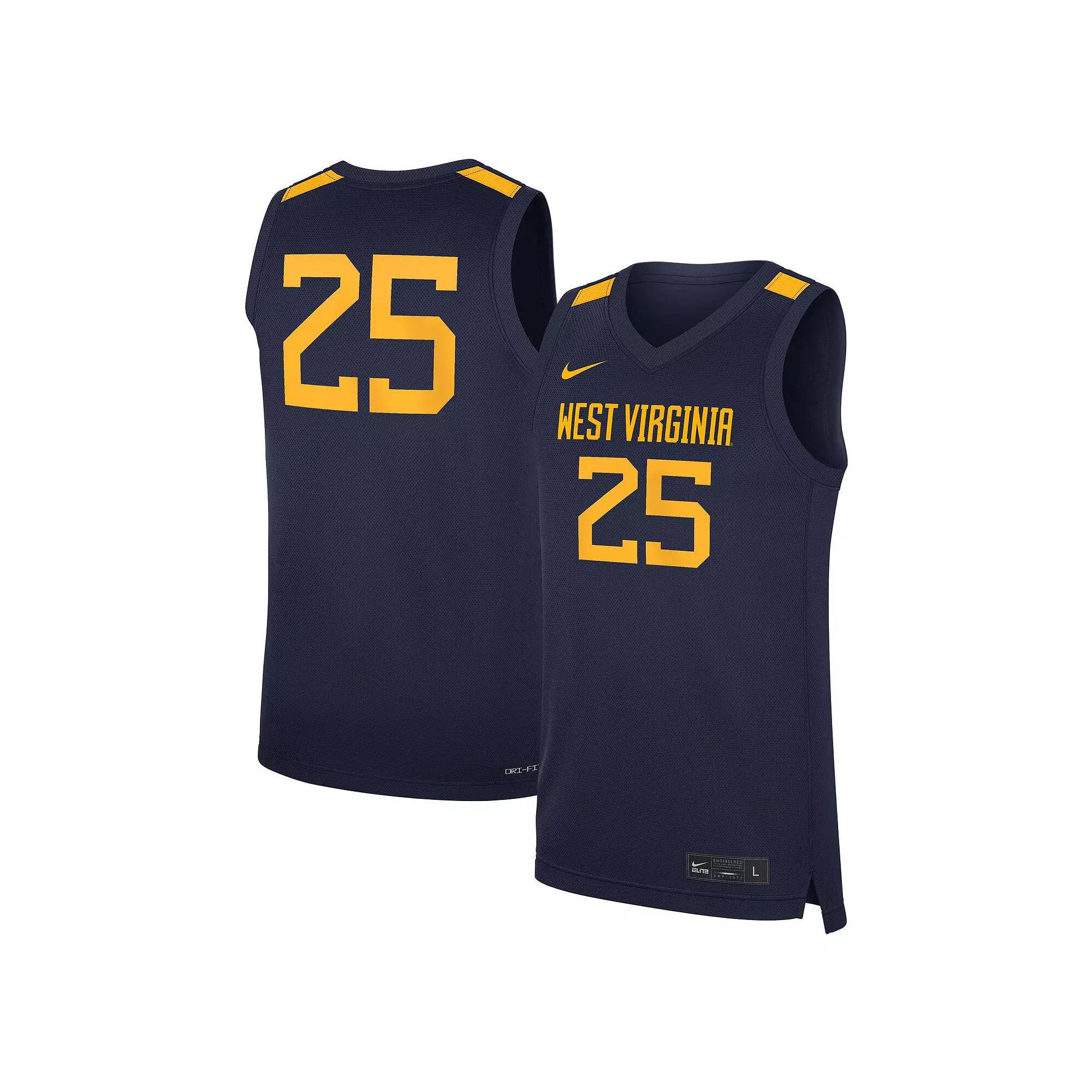 Men's Nike #25 Navy West Virginia Mountaineers Road Replica Basketball Jersey, Size: XL, Blue Product Image