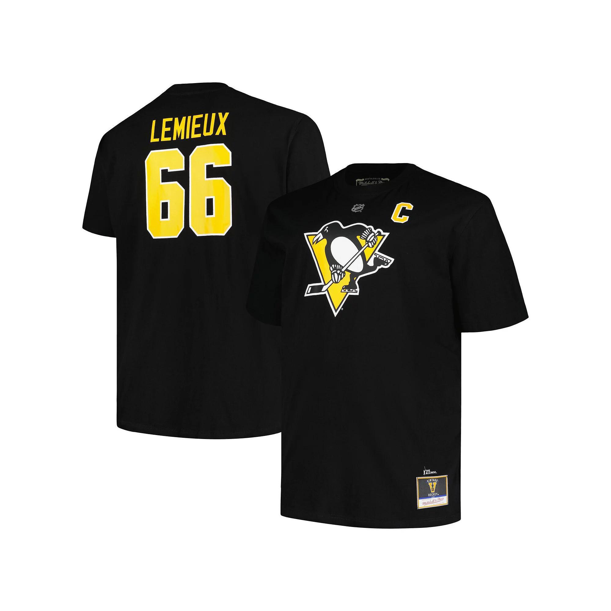 Men's Profile Mario Lemieux Black Pittsburgh Penguins Big & Tall Captain Patch Name & Number T-Shirt, Size: 3XLT Product Image