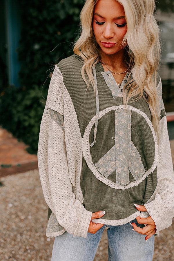 Peaceful Moment Knit Hoodie in Olive Product Image
