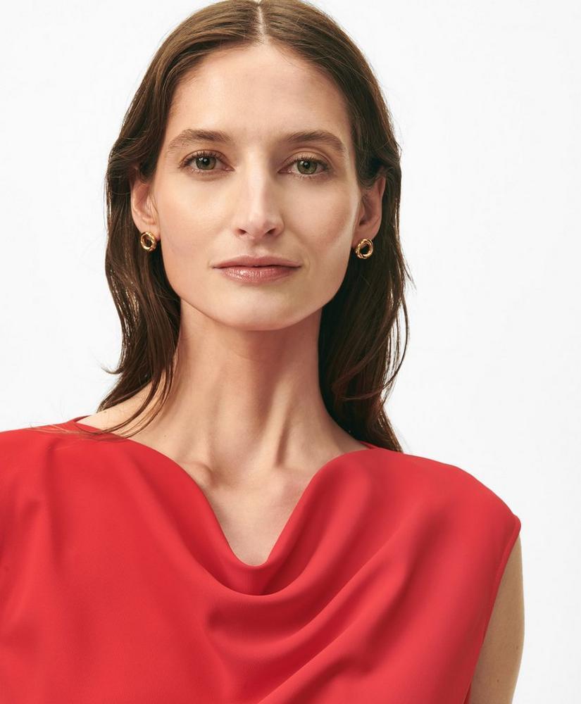 Cap Sleeve Belted Cowl Neck Dress in Fine Twill Stretch Crepe Product Image