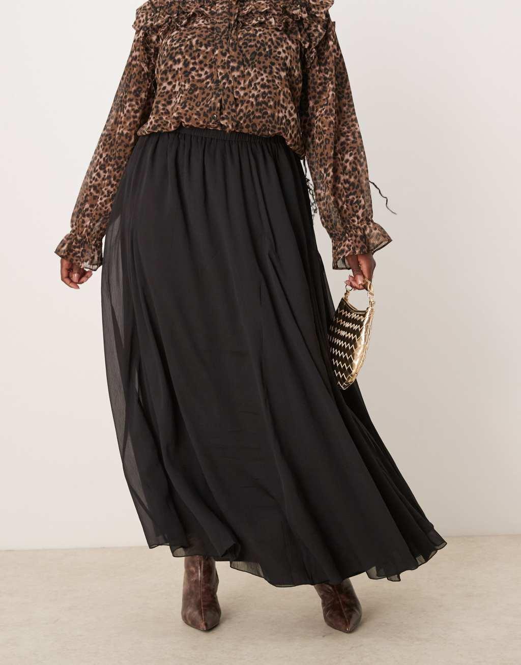 ASOS DESIGN Curve chiffon flare maxi skirt in black Product Image