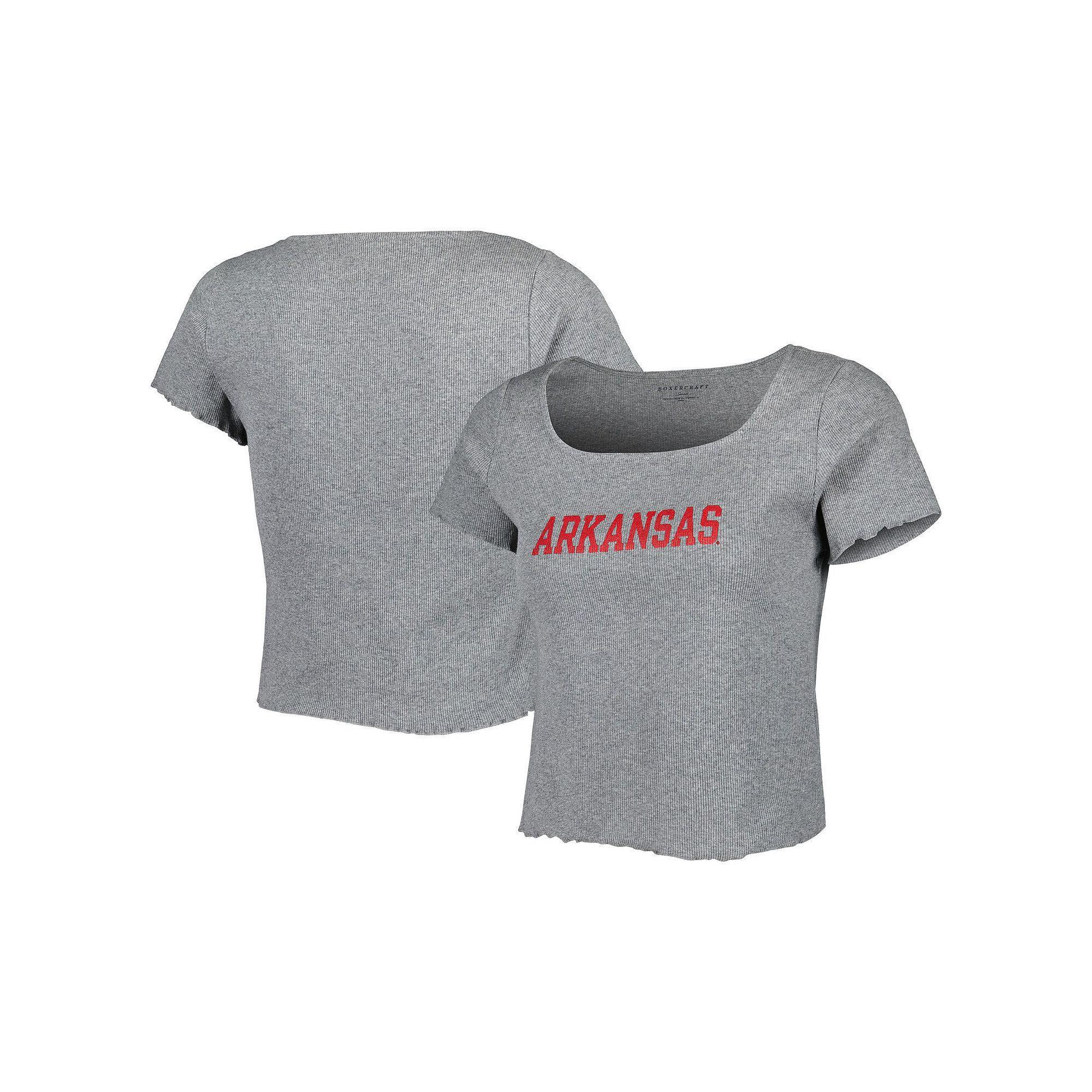 Women's Gray Arkansas Razorbacks Baby Rib Lettuce-Edge Trim T-Shirt, Size: XL, Grey Product Image