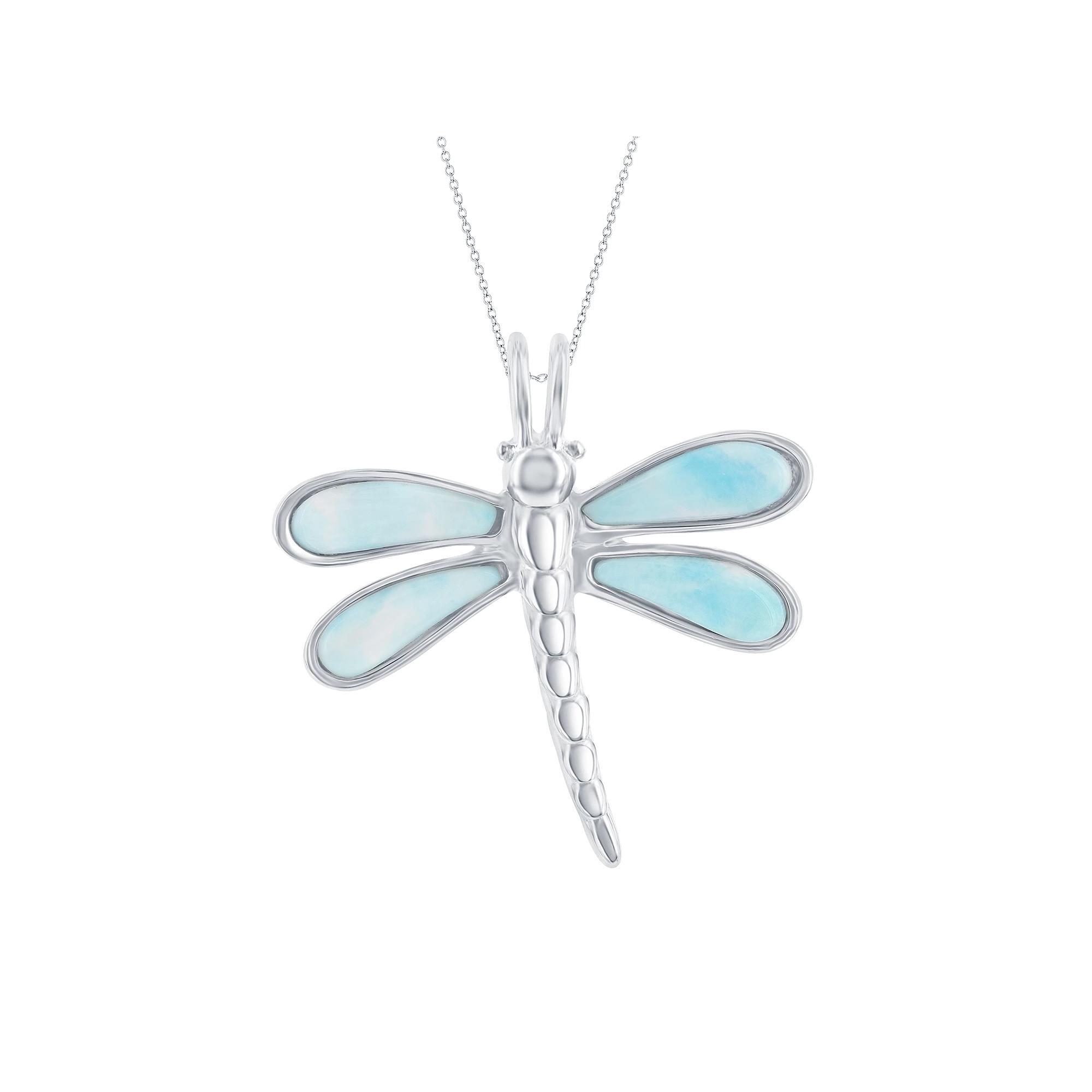 Sterling Silver Larimar Dragonfly Pendant Necklace, Women's, Size: 18", Silvertone Product Image