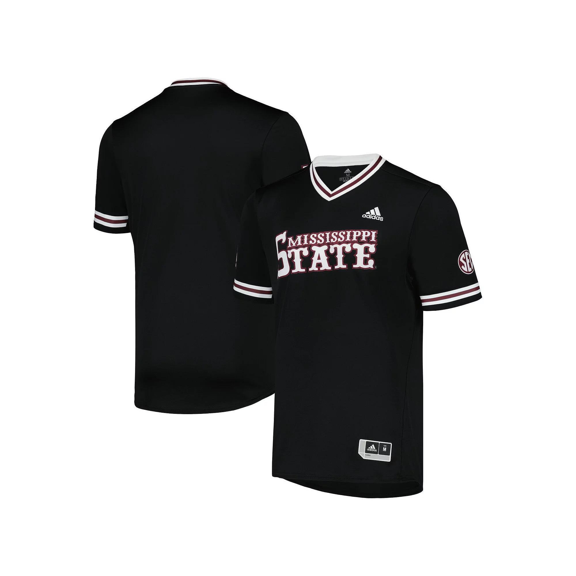 Men's adidas Black Mississippi State Bulldogs Replica V-Neck Baseball Jersey, Size: Medium, Mst Black Product Image