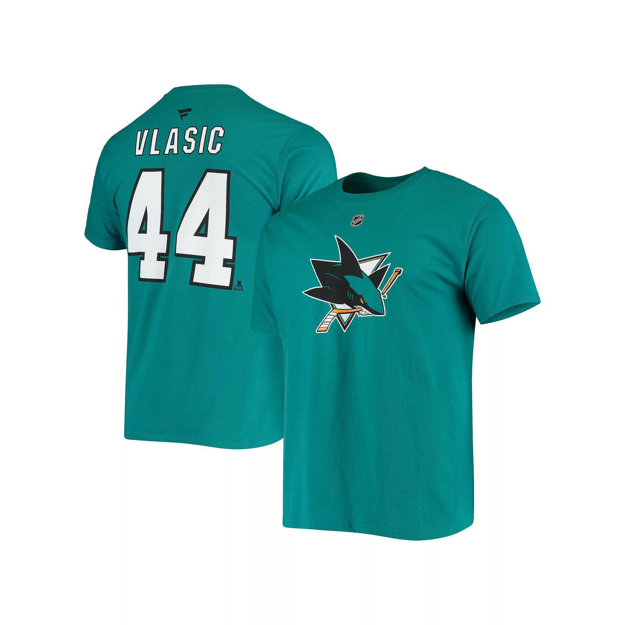 Men's Fanatics Branded Marc-Edouard Vlasic Teal San Jose Sharks Player Name and Number T-Shirt, Size: XL, Sks Blue Product Image