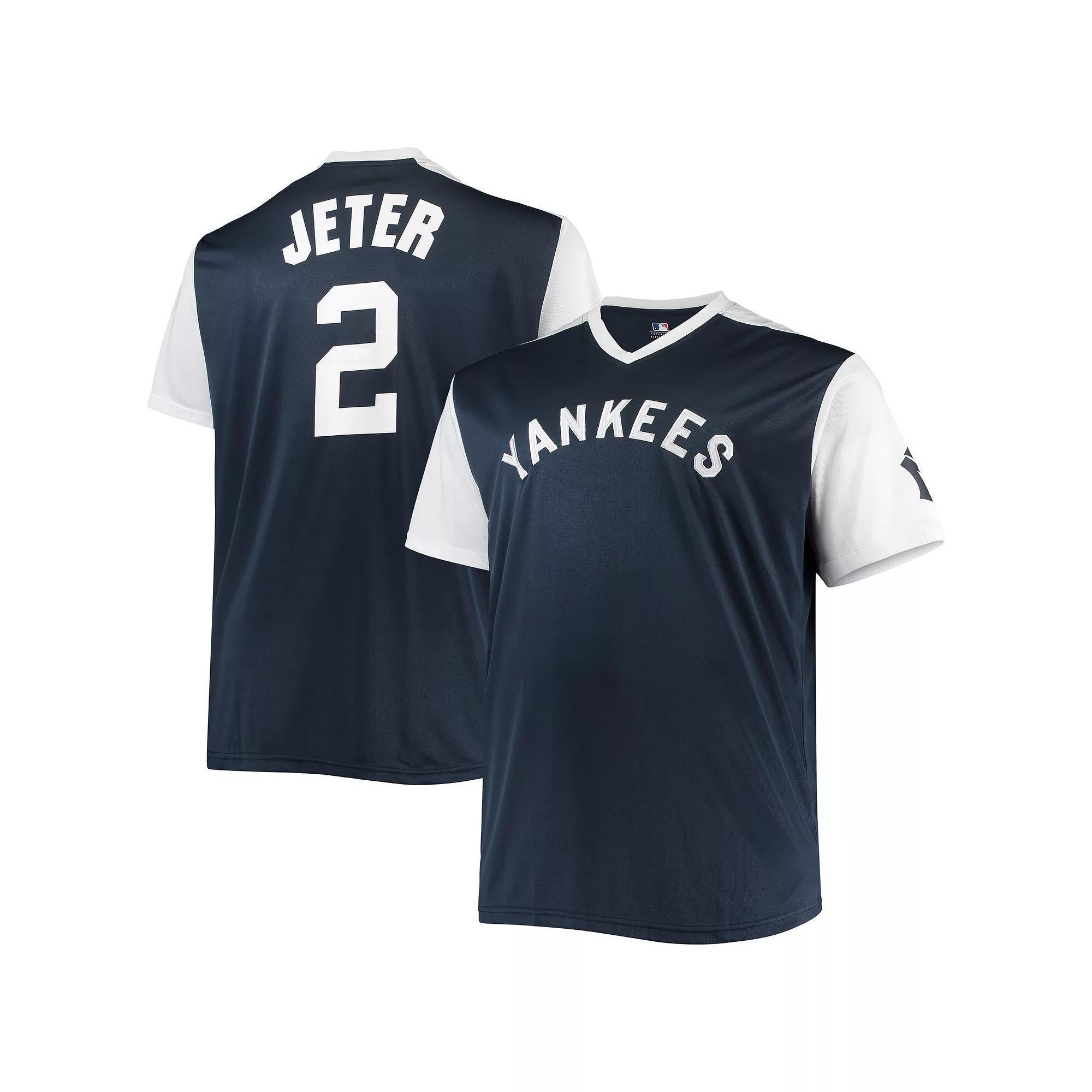 Men's Derek Jeter Navy/White New York Yankees Cooperstown Collection Player Replica Jersey, Size: 6XB, Blue Product Image