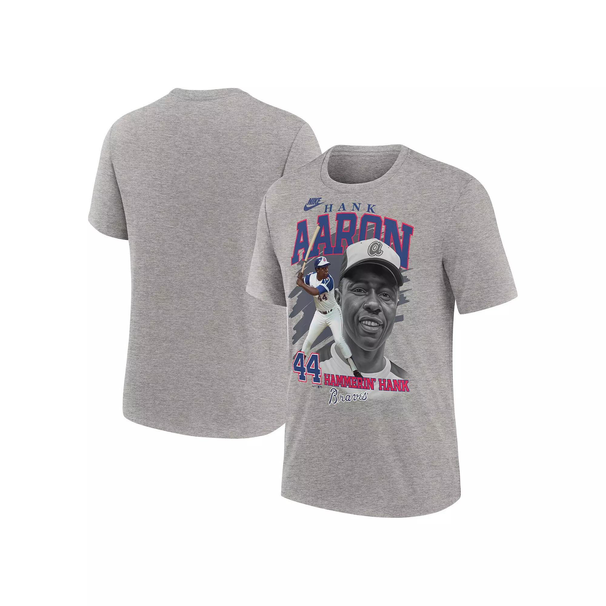 Men's Nike Hank Aaron Heather Gray Atlanta Braves Cooperstown Collection Player Local T-Shirt, Size: Large, Grey Product Image