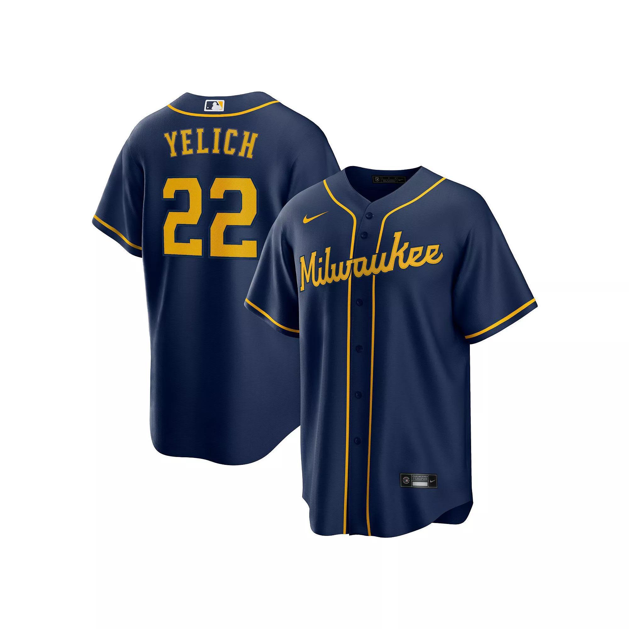 Men's Nike Christian Yelich Navy Milwaukee Brewers Alternate Replica Player Jersey, Size: Large, Blue Product Image