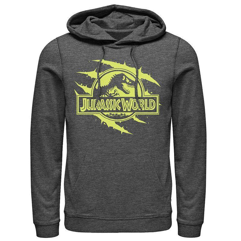 Men's Jurassic World Neon Slash T-Rex Fossil Logo Graphic Pullover Hoodie, Size: Small, Grey Heather Product Image