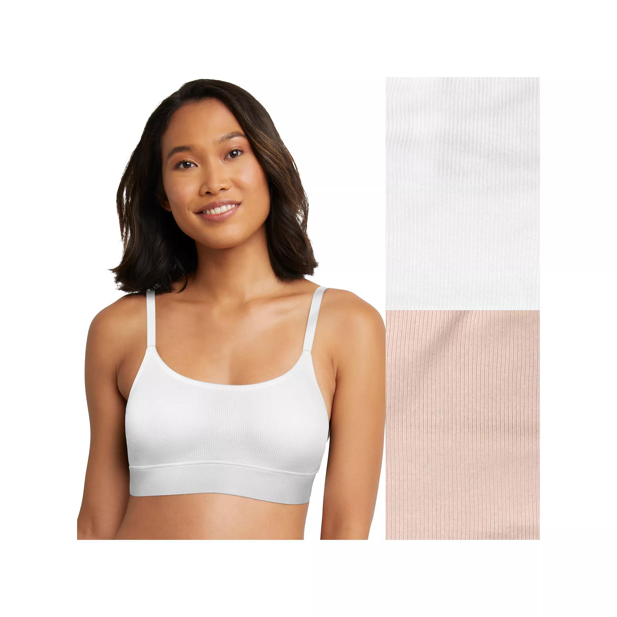Hanes Originals Ultimate 2-Pack Stretch Cotton Longline Bralette DHO104, Women's, Size: XL, Light Buff White Product Image