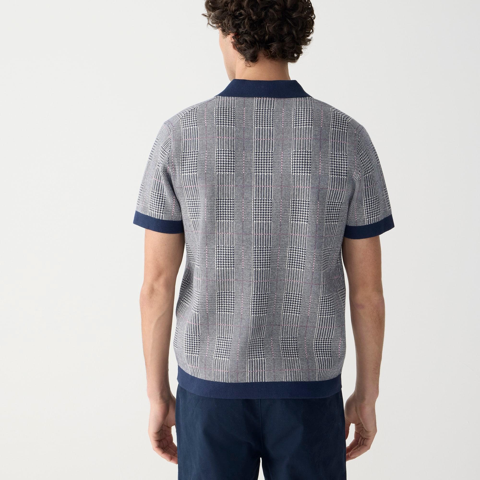 Short-sleeve heritage cotton sweater-polo in windowpane jacquard Product Image