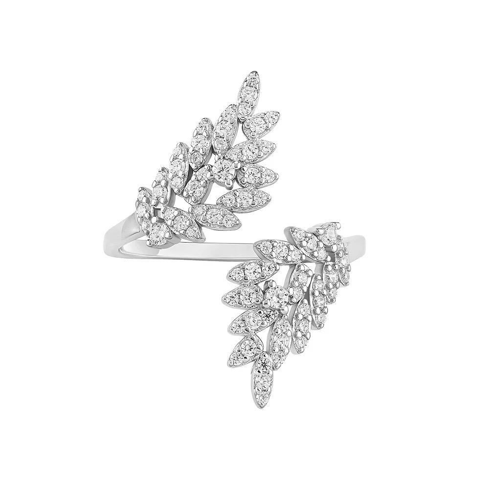 PRIMROSE Sterling Silver Cubic Zirconia Double Leaf Bypass Ring, Women's, Size: 7, Sterling Clear Product Image