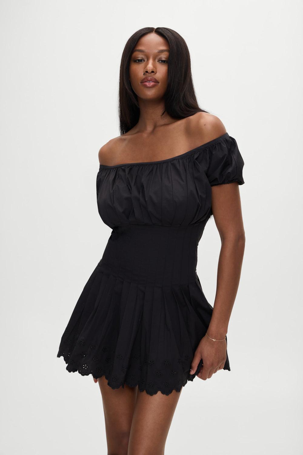 Sadie Embroidered Mini Dress - Black Product Image