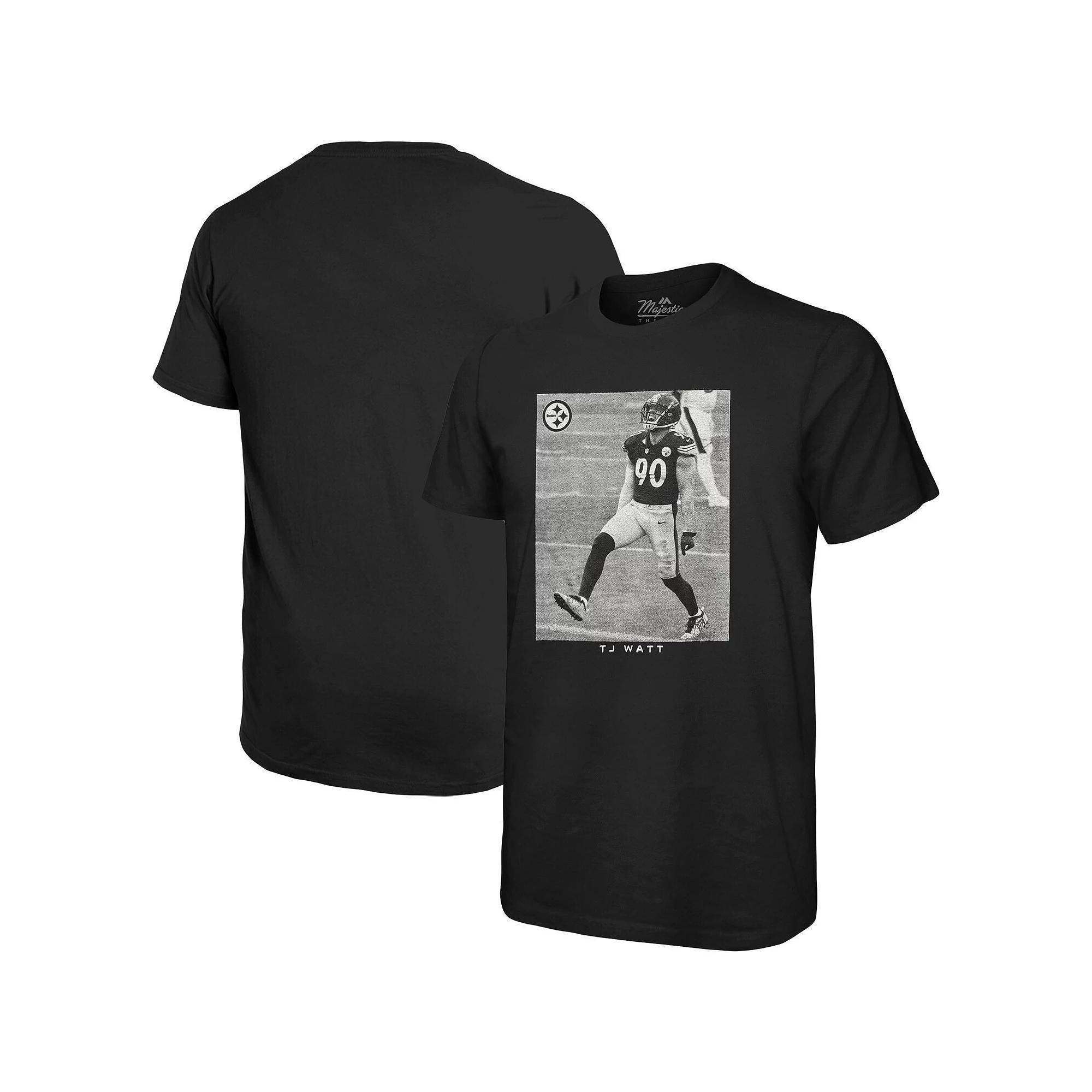 Men's Majestic Threads T.J. Watt Black Pittsburgh Steelers Oversized Player Image T-Shirt, Size: Large Product Image