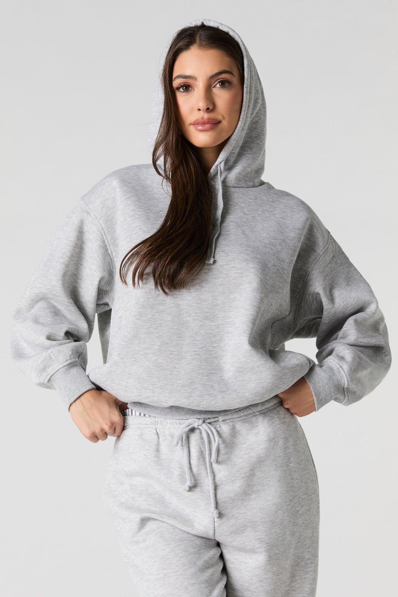 Oversized Solid Fleece Hoodie Female Product Image