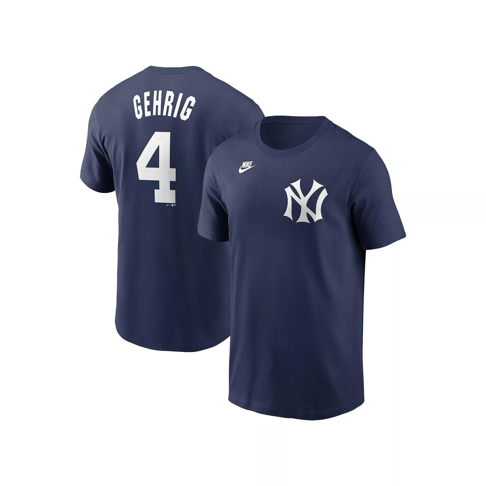 Men's Nike Lou Gehrig Navy New York Yankees Cooperstown Collection Fuse Name & Number T-Shirt, Size: XL, Blue Product Image