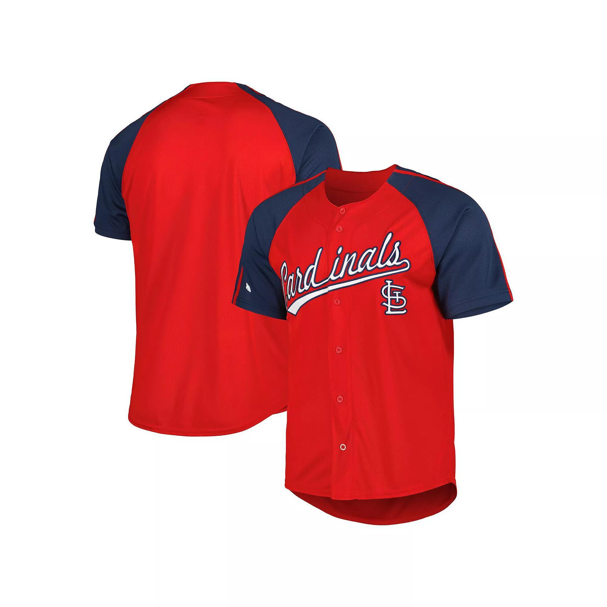 Men's Stitches Red St. Louis Cardinals Button-Down Raglan Fashion Jersey, Size: Medium Product Image