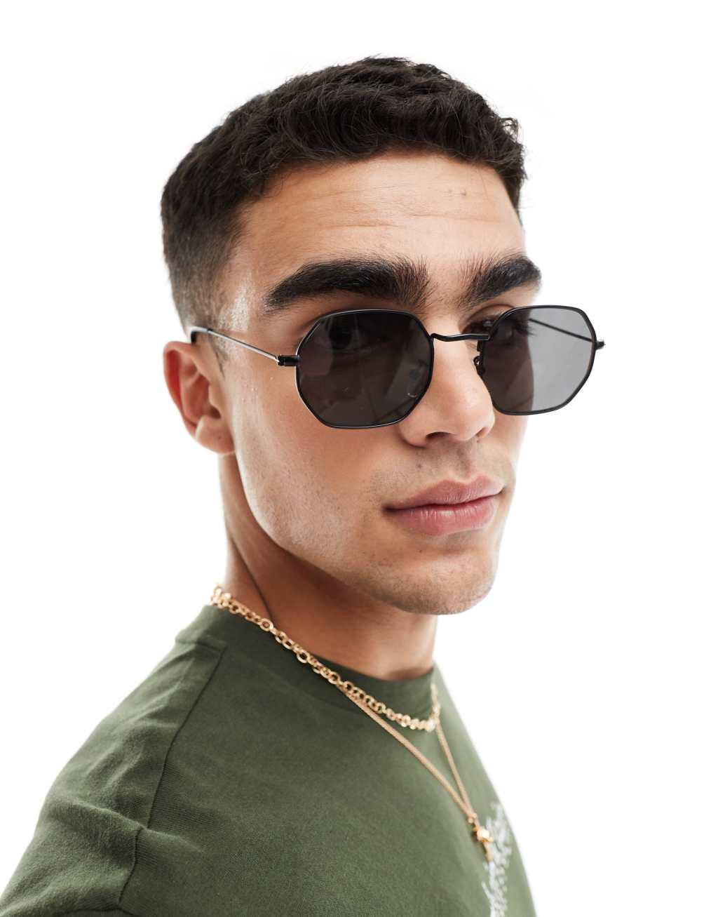 ASOS DESIGN angled sunglasses in black metal with smoke lens Product Image