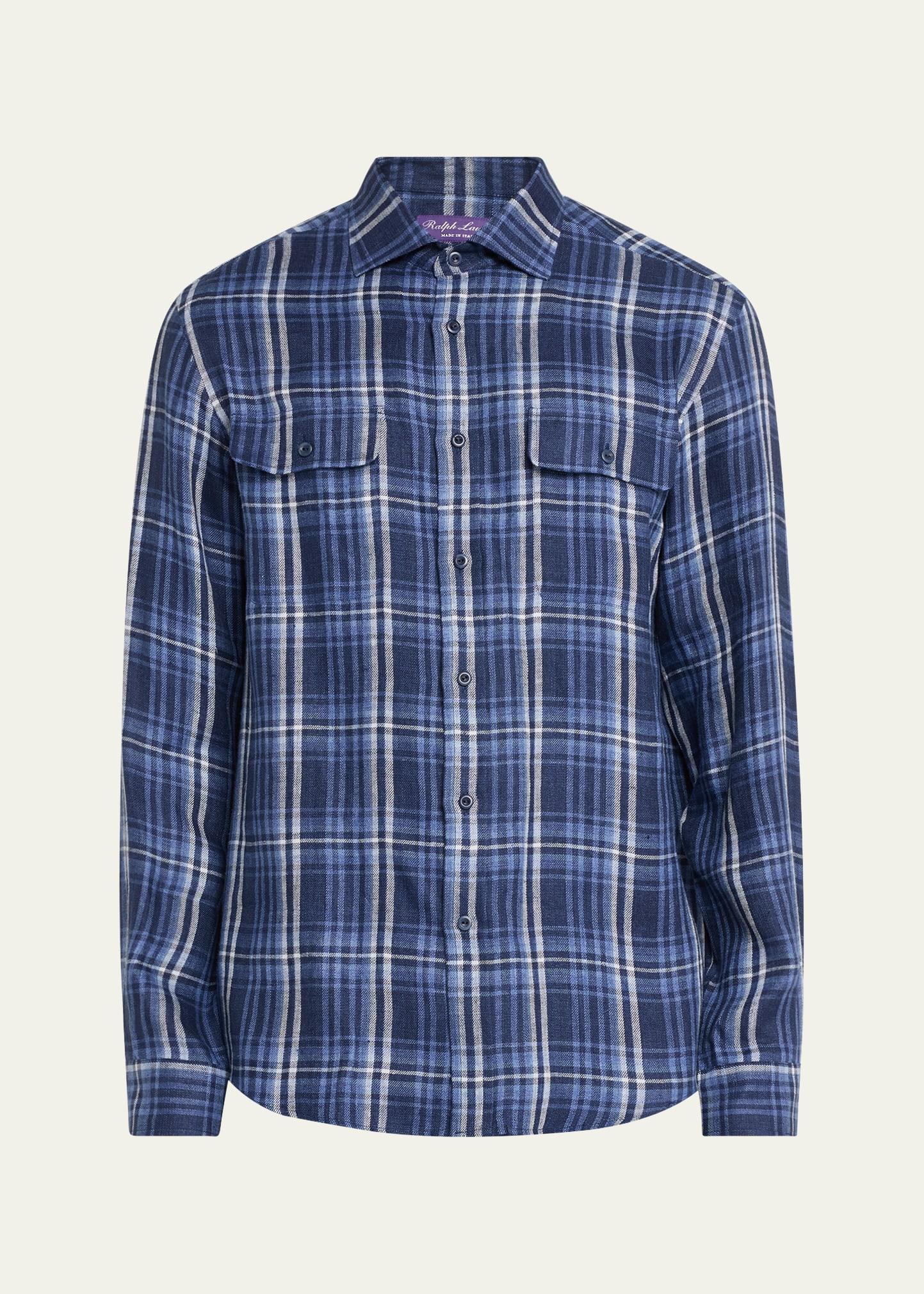 Mens Stewart Plaid Linen Twill Sport Shirt Product Image