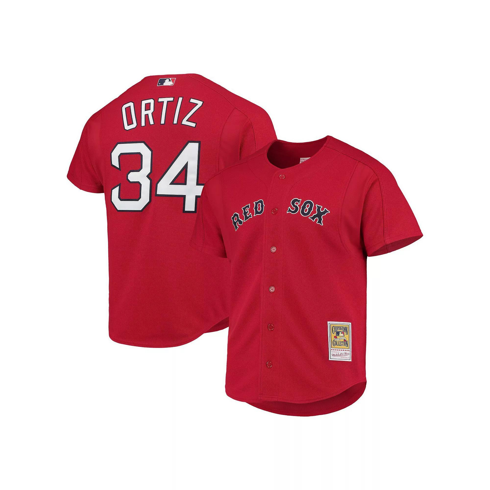 Men's Mitchell & Ness David Ortiz Red Boston Red Sox Cooperstown Collection Mesh Batting Practice Button-Up Jersey, Size: XL Product Image