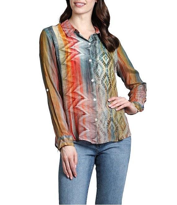 APNY Crepe Collared Long Sleeve Button Up Top Product Image