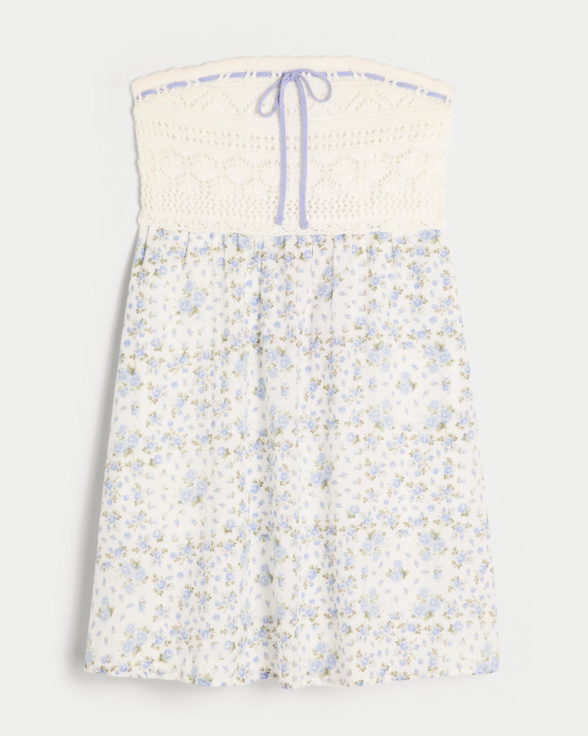 Strapless Crochet-Style Mix Mini Dress Product Image