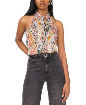 1.state Womens Printed Sleeveless Button-Up Blouse Product Image