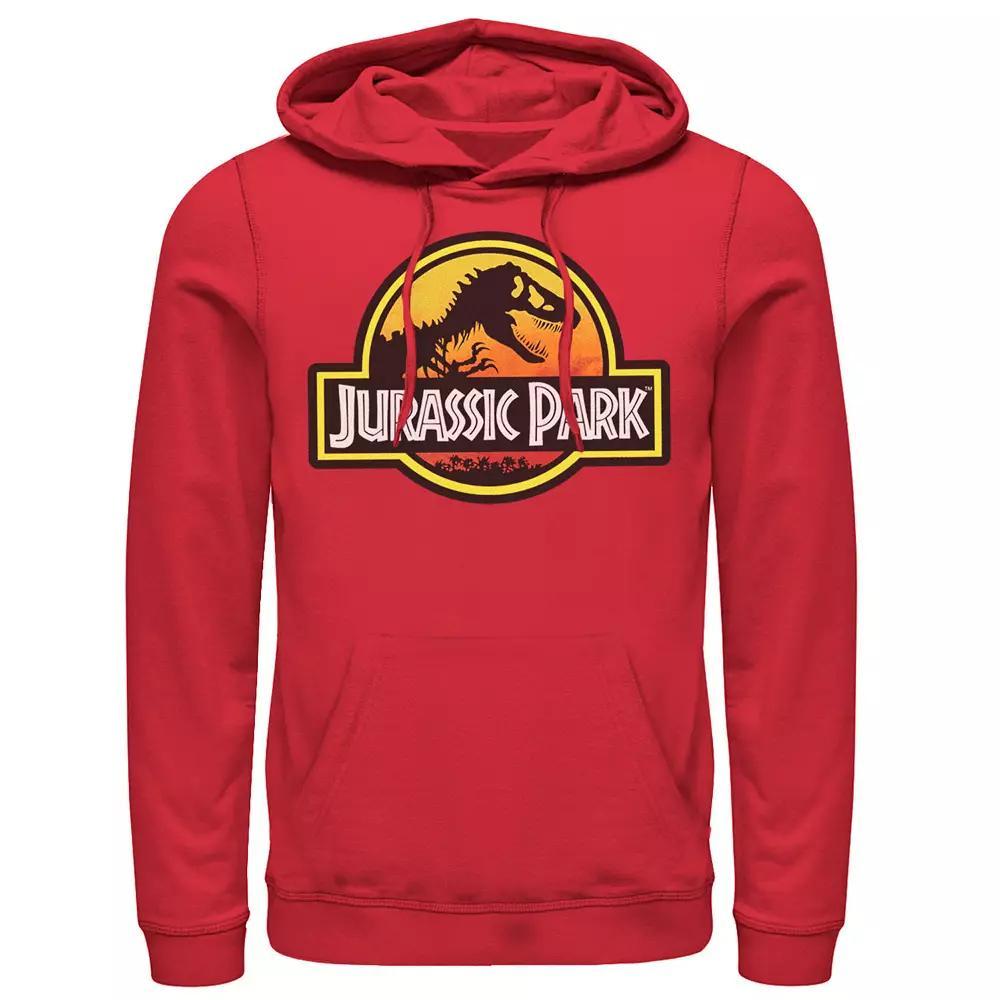 Men's Jurassic Park Sunset Circle Logo Outlined Graphic Hoodie, Size: XL, Red Product Image