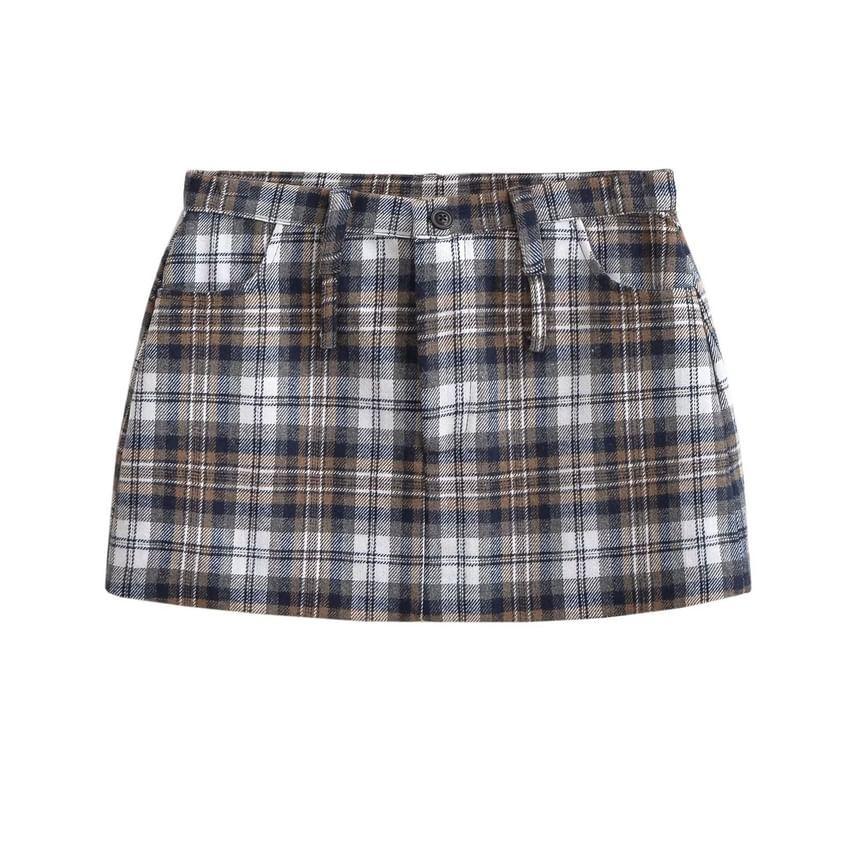 Low Rise Plaid Mini Pencil Skirt Product Image