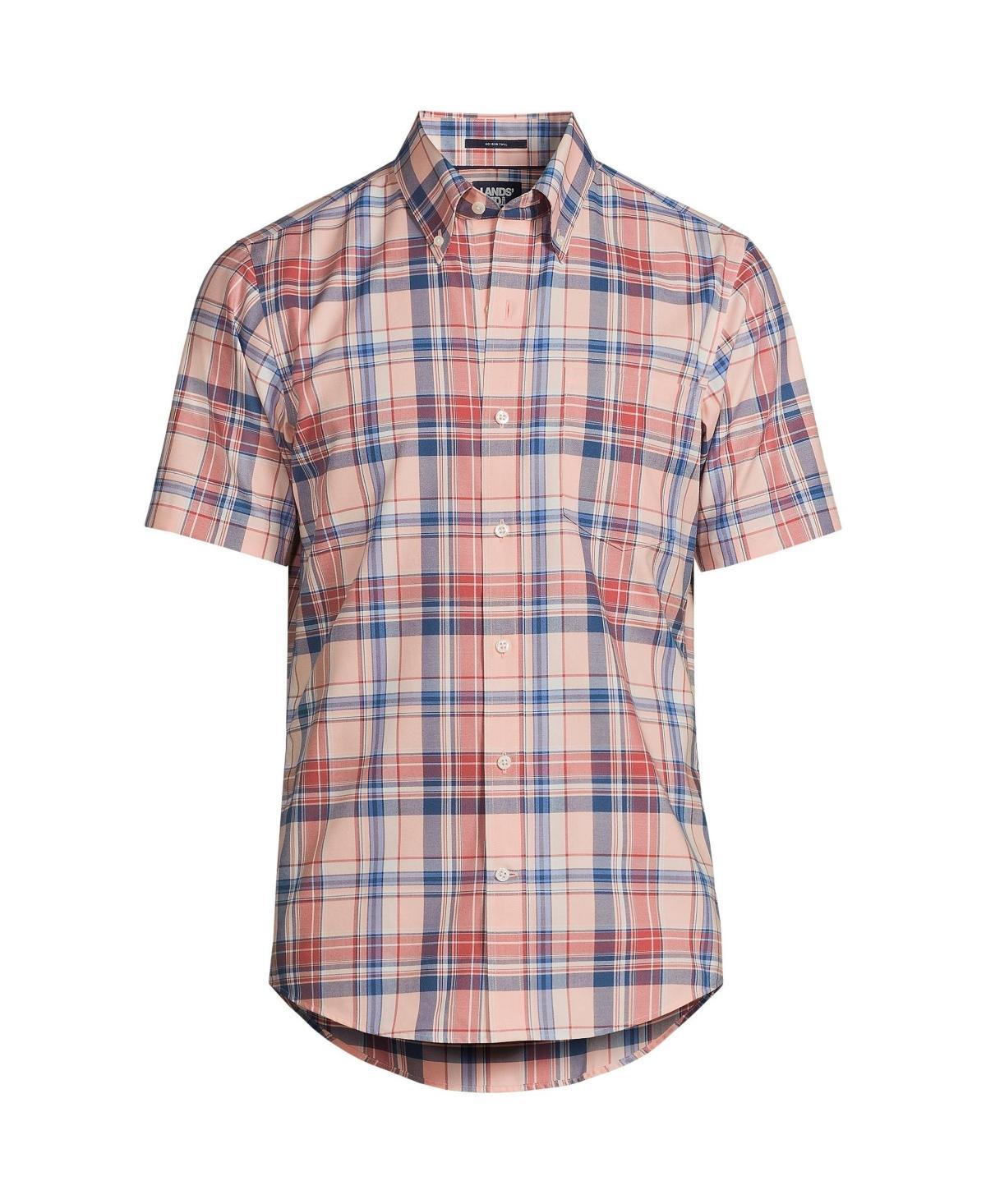 Big & Tall Lands' End No-Iron Button-Down Shirt, Men's, Size: Large Tall, Rain Blue Windowpane Product Image