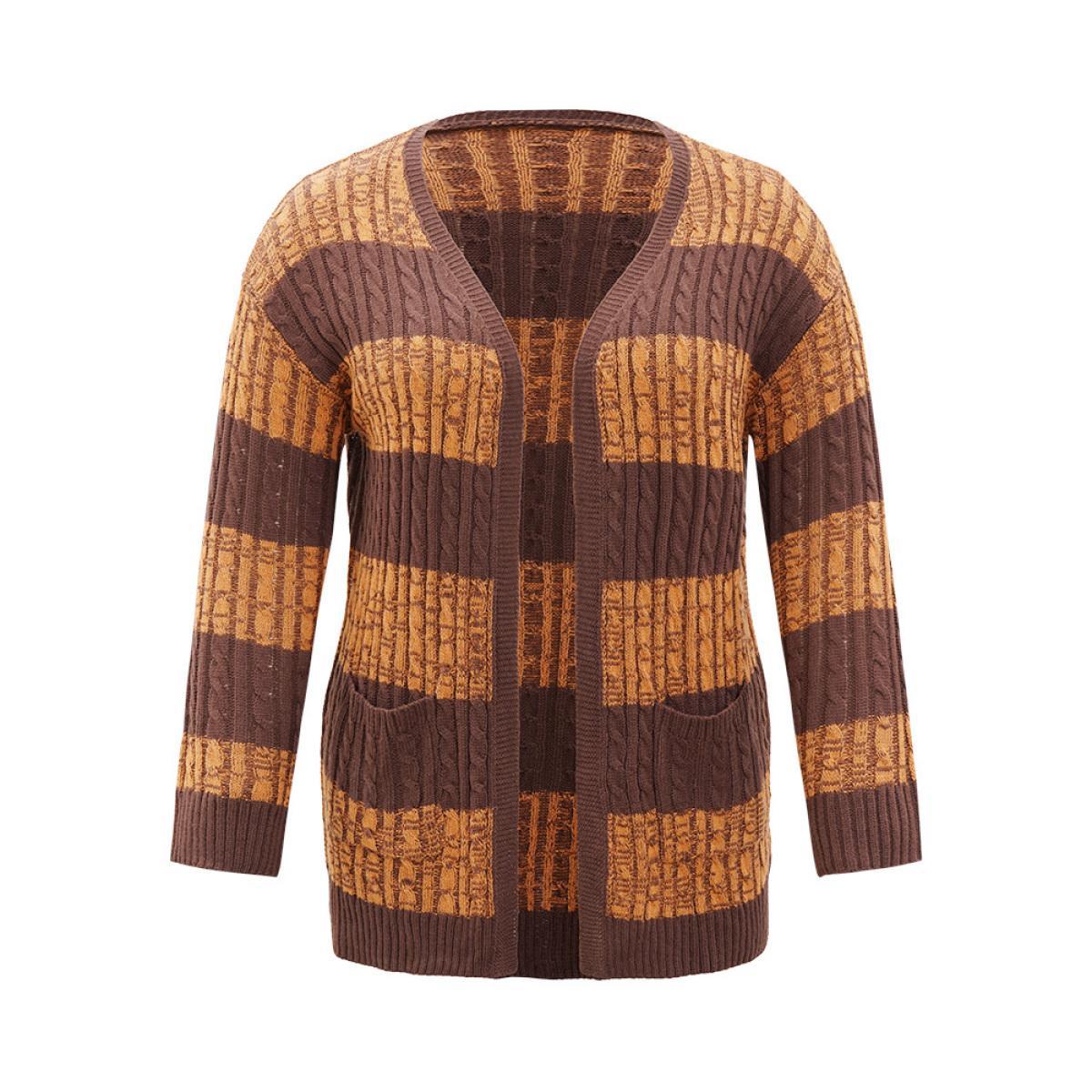 Plus Size Halloween Colorblock Cable Knit Patched Pocket Cardigan Chocolate Women Casual Loose Long Sleeve Festival-Halloween Cardigans BloomChic 30/6X Product Image
