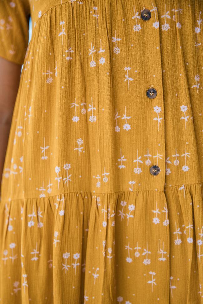 Modern Muse Mustard Floral Print Button Up Dress FINAL SALE Product Image