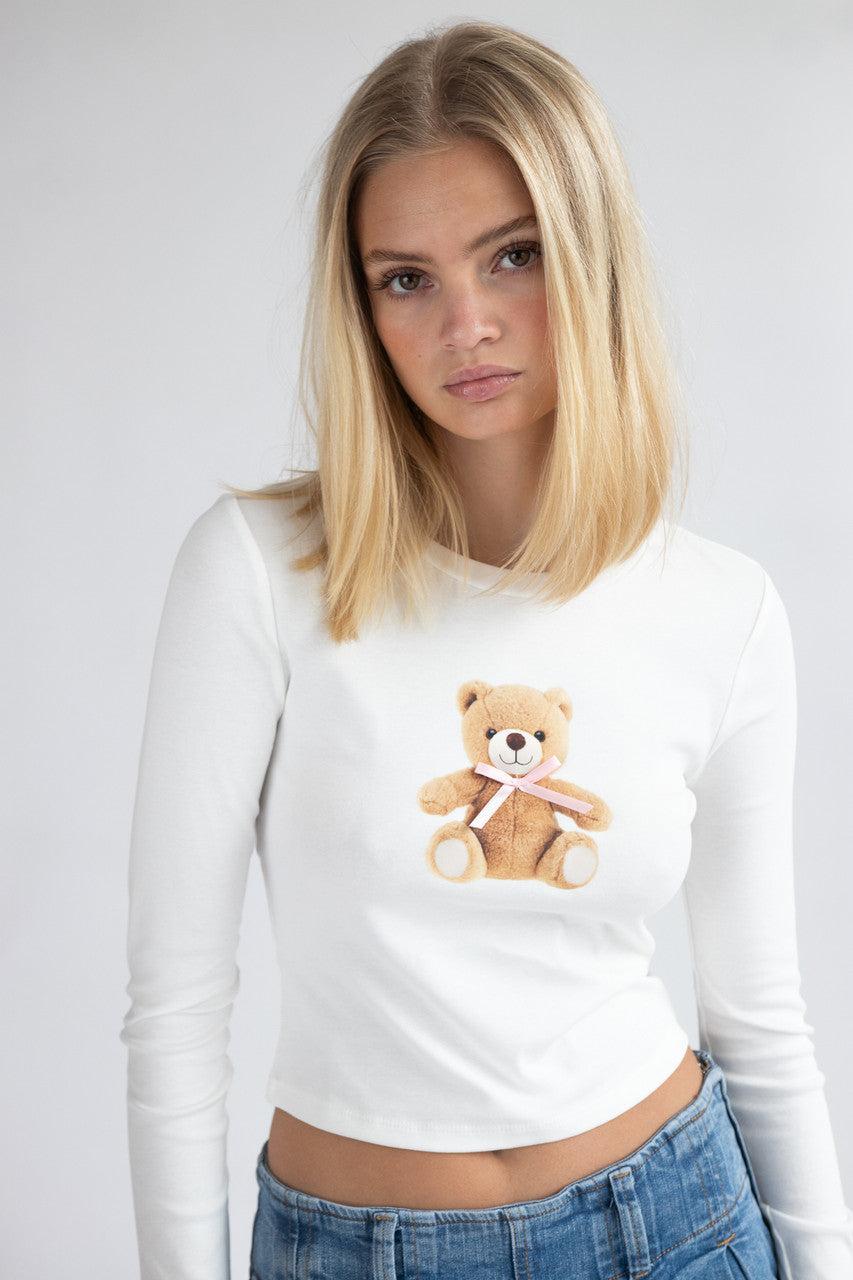 Teddy Bear Bow Long Sleeve Top Product Image